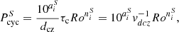 $$ \begin{aligned} P^{S}_{\mathrm{cyc}} = \frac{10^{a^{S}_{i}}}{d_{\rm cz}} \tau _{\rm c} Ro^{n^{S}_{i}} = 10^{a^{S}_{i}} { v}^{-1}_{dcz} Ro^{n^{S}_{i}}, \end{aligned} $$
