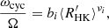 $$ \begin{aligned} \frac{\omega _{\mathrm{cyc}}}{\Omega } = b_{i}\langle R_{\mathrm{HK}}^{\prime }\rangle ^{\nu _{i}} ,\end{aligned} $$