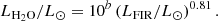 $$ \begin{aligned} L_{\mathrm{H}_2\mathrm{O}} / {L}_\odot = 10^b \left( L_{\rm FIR} / {L}_\odot \right)^{0.81} .\ \end{aligned} $$
