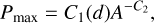 ${P_{\max }} = {C_1}\left( d \right){A^{ - {C_2}}},$
