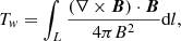 $$ \begin{aligned} T_w = \int _L \frac{(\nabla \times \boldsymbol{B})\cdot \boldsymbol{B}}{4\pi B^2} \mathrm{d}l, \end{aligned} $$