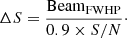 $$ \begin{aligned} {\Delta }S = \frac{{\mathrm{Beam} }_{\mathrm{FWHP} }}{0.9 \times S/N}\cdot \end{aligned} $$