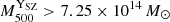 $ {M_{500}^{\mathrm{Y}_\mathrm{{SZ}}}} > 7.25 \times 10^{14}\, M_{\odot} $