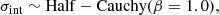 $$ \begin{aligned} \sigma _{\rm int}&\sim \mathrm{Half-Cauchy} (\beta =1.0), \end{aligned} $$