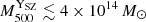 $ {M_{500}^{\mathrm{Y}_\mathrm{{SZ}}}} \lesssim 4\times 10^{14}\,M_{\odot} $