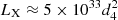 $ L_{\rm X} \approx 5\times 10^{33}d^2_4 $