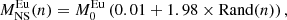 $$ \begin{aligned} M_{\rm NS}^\mathrm{Eu}(n) = M_0^\mathrm{Eu} \left(0.01 + 1.98 \times \mathrm{Rand}(n)\right), \end{aligned} $$
