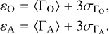Mathematical equation: $\matrix{ {{\varepsilon _{\rm{O}}} = \left\langle {{{\rm{\Gamma }}_{\rm{O}}}} \right\rangle + 3{\sigma _{{{\rm{\Gamma }}_{\rm{O}}}}},} \hfill \cr {{\varepsilon _{\rm{A}}} = \left\langle {{{\rm{\Gamma }}_{\rm{A}}}} \right\rangle + 3{\sigma _{{{\rm{\Gamma }}_{\rm{A}}}}}.} \hfill \cr } $