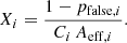 $$ \begin{aligned} X_i=\frac{1-p_{\mathrm{false},i}}{C_i\,A_{\mathrm{eff},i}}. \end{aligned} $$