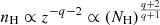 $ n_{\mathrm{H}} \propto z^{-q-2} \propto \left(N_{\mathrm{H}}\right)^{\frac{q+2}{q+1}} $