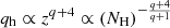 $ q_{\mathrm{h}} \propto z^{q+4} \propto \left( N_{\mathrm{H}} \right)^{-\frac{q+4}{q+1}} $