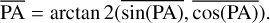 $\overline {{\rm{PA}}} = \arctan \,2\left( {\overline {\sin \left( {{\rm{PA}}} \right)} ,\overline {\cos \left( {{\rm{PA}}} \right)} } \right).$