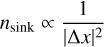 ${n_{{\rm{sink}}}} \propto {1 \over {{{\left| {{\rm{\Delta }}x} \right|}^2}}}$
