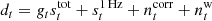 $$ \begin{aligned} d_{t} = g_{t} s^{\mathrm{tot} }_{t} + s^\mathrm{1\,Hz }_{t} + n^{\mathrm{corr} }_{t} + n^{\mathrm{w} }_{t} \end{aligned} $$
