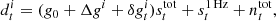 $$ \begin{aligned} d^i_{t} = (g_0 + \Delta g^i + \delta g_{t}^i) s^{\mathrm{tot} }_{t} + s^\mathrm{1\,Hz }_{t} + n^{\mathrm{tot} }_{t}, \end{aligned} $$