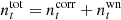 $ n^{\mathrm{tot}}_{t} = n^{\mathrm{corr}}_{t} + n^{\mathrm{wn}}_{t} $