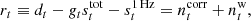 $$ \begin{aligned} r_{t} \equiv d_{t} - g_{t} s^{\mathrm{tot} }_{t} - s^\mathrm{1\,Hz }_{t} = n^{\mathrm{corr} }_{t} + n^{\mathrm{w} }_{t}, \end{aligned} $$