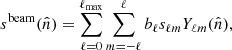 $$ \begin{aligned} s^{\mathrm{beam} }(\hat{n}) = \sum _{\ell =0}^{\ell _{\mathrm{max} }}\sum _{m=-\ell }^{\ell } b_{\ell } s_{\ell m} Y_{\ell m}(\hat{n}), \end{aligned} $$