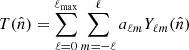 $$ \begin{aligned} T(\hat{n})&= \sum _{\ell =0}^{\ell _{\mathrm{max} }} \sum _{m=-\ell }^{\ell } a_{\ell m} Y_{\ell m} (\hat{n})\end{aligned} $$