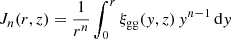 $$ \begin{aligned} J_n(r,z) = {1 \over r^n} \int _0^r \xi _{\mathrm{gg} }({ y},z) \, { y}^{n-1} \, \mathrm{d} { y}\, \end{aligned} $$