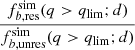 Mathematical equation: $ \frac {f_{b, \rm res}^{\mathrm{sim}}(q > q_{\mathrm{lim}}; d)} {f_{b, \rm unres}^{\mathrm{sim}}(q > q_{\mathrm{lim}}; d)} $