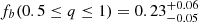 Mathematical equation: $ f_b(0.5\leq q \leq 1)={0.23}^{+0.06}_{-0.05} $