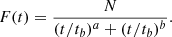 $$ \begin{aligned} F(t)=\frac{N}{(t/t_b)^{a}+(t/t_b)^{b}}. \end{aligned} $$