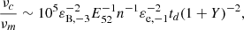 $$ \begin{aligned} \frac{\nu _c}{\nu _m} \sim 10^5 \varepsilon _{\mathrm{B},-3}^{-2} E_{52}^{-1} n^{-1} \varepsilon _{\mathrm{e},-1}^{-2} t_d (1+Y)^{-2}, \end{aligned} $$