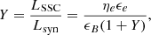 $$ \begin{aligned} Y = \frac{L_{\mathrm{SSC} }}{L_{\mathrm{syn} }}=\frac{\eta _e \epsilon _e}{\epsilon _B(1+Y)}, \end{aligned} $$