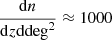 Mathematical equation: $ \frac{\mathrm{d}n}{\mathrm{d}z\mathrm{d}\mathrm{deg}^2} \approx 1000 $