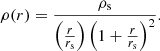 Mathematical equation: $$ \begin{aligned} \rho (r) = \frac{\rho _{\rm s}}{\left(\frac{r}{{r_{\rm s}}}\right)\left(1+\frac{r}{{r_{\rm s}}}\right)^2}. \end{aligned} $$