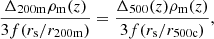 Mathematical equation: $$ \begin{aligned}&\frac{\Delta _{200\mathrm{m}}\rho _{\rm m}(z)}{3f({r_{\rm s}}/r_{200\mathrm{m}})} = \frac{\Delta _{500}(z)\rho _{\rm m}(z)}{3f({r_{\rm s}}/r_{500\mathrm{c}})}, \end{aligned} $$