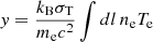 Mathematical equation: $$ \begin{aligned} y&= \frac{{k_{\rm B}}{\sigma _{\rm T}}}{{m_{\rm e}} c^2}\int dl\, n_{\rm e} T_{\rm e} \end{aligned} $$