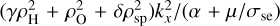 Mathematical equation: $\left( {\gamma \rho _{\rm{H}}^2 + \rho _{\rm{O}}^2 + \delta \rho _{{\rm{sp}}}^2} \right){{k_{\rm{x}}^2} \mathord{\left/ {\vphantom {{k_{\rm{x}}^2} {\left( {\alpha + {\mu \mathord{\left/ {\vphantom {\mu {{\sigma _{{\rm{se}}}}}}} \right. \kern-\nulldelimiterspace} {{\sigma _{{\rm{se}}}}}}} \right)}}} \right. \kern-\nulldelimiterspace} {\left( {\alpha + {\mu \mathord{\left/ {\vphantom {\mu {{\sigma _{{\rm{se}}}}}}} \right. \kern-\nulldelimiterspace} {{\sigma _{{\rm{se}}}}}}} \right)}} $