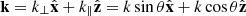 $ \mathbf{k}=k_\perp\hat{\mathbf{x}}+k_\parallel\hat{\mathbf{z}} = k\sin\theta\hat{\mathbf{x}}+k\cos\theta\hat{\mathbf{z}} $