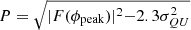 Mathematical equation: $ P=\sqrt{|F(\phi_{\mathrm{peak}})|^2 {-} 2.3\sigma_{QU}^2} $