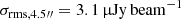 Mathematical equation: $ \rm \sigma_{rms, 4.5{{\prime\prime}}}=3.1\,{\upmu}Jy\,beam^{-1} $