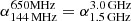 Mathematical equation: $ \alpha^{\mathrm{650MHz}}_{\mathrm{144\,MHz}}=\alpha^{\mathrm{3.0\,GHz}}_{\mathrm{1.5\,GHz}} $