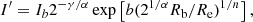 $$ \begin{aligned} I^{\prime } = I_{b}2^{-\gamma /\alpha } \exp \left[b (2^{1/\alpha } R_{\rm b}/R_{\rm e})^{1/n}\right], \end{aligned} $$