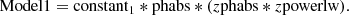 $$ \begin{aligned} \mathrm{Model1} = \mathrm{constant}_1 * \mathrm{phabs} * (z\mathrm{phabs} * z\mathrm{powerlw}). \end{aligned} $$