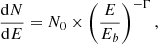 $$ \begin{aligned} \dfrac{\mathrm{d}N}{\mathrm{d}E} = N_{0} \times \left(\frac{E}{E_{b}}\right)^{- \Gamma } , \end{aligned} $$