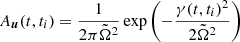 $$ \begin{aligned} A_{\boldsymbol{u}}(t,t_i) = \frac{1}{2\pi \tilde{\Omega }^2}\exp \left(-\frac{\gamma (t,t_i)^2}{2\tilde{\Omega }^2}\right) \end{aligned} $$