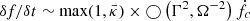 $ \delta f /\delta t \sim \max(1,\bar\kappa)\times\bigcirc\left(\Gamma^{2}, \Omega^{-2}\right)\dot f_c $