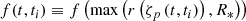 $$ \begin{aligned}&f(t,t_i) \equiv f\left(\max \left(r\left(\zeta _p\left(t,t_i\right)\right), R_*\right)\right) \end{aligned} $$