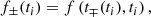 $$ \begin{aligned} f_\pm (t_i) = f\left(t_\mp (t_i), t_i\right), \end{aligned} $$