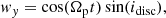 $$ \begin{aligned} { w}_{ y}&= \cos (\Omega _{\rm p} t) \sin (i_{\rm disc}),\end{aligned} $$