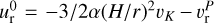 Mathematical equation: $u_{\rm{r}}^0 = {{ - 3} \mathord{\left/ {\vphantom {{ - 3} {2\alpha {{\left( {{H \mathord{\left/ {\vphantom {H r}} \right. \kern-\nulldelimiterspace} r}} \right)}^2}{\upsilon _K}}}} \right. \kern-\nulldelimiterspace} {2\alpha {{\left( {{H \mathord{\left/ {\vphantom {H r}} \right. \kern-\nulldelimiterspace} r}} \right)}^2}{\upsilon _K}}} - \upsilon _{\rm{r}}^P $