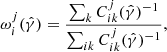 $$ \begin{aligned} \omega _{i}^{j}(\hat{\gamma })=\frac{\sum _{k}C_{ik}^{j}(\hat{\gamma })^{-1}}{\sum _{ik}C_{ik}^{j}(\hat{\gamma })^{-1}}, \end{aligned} $$