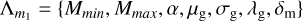 ${\Lambda _{{m_1}}} = \left\{ {{M_{min}},{M_{max}},\alpha ,{\mu _{\rm{g}}},{\sigma _{\rm{g}}},{\lambda _g},{\delta _{\rm{m}}}} \right\}$