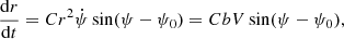 $$ \begin{aligned} \frac{\mathrm{d}r}{\mathrm{d}t}=Cr^{2}\dot{\psi }\sin (\psi -\psi _{\rm 0})=CbV\sin (\psi -\psi _{\rm 0}), \end{aligned} $$